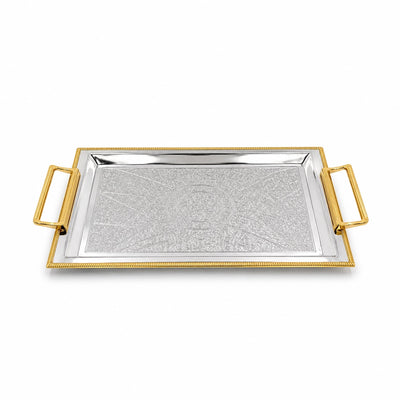 ZL2013979 Rectangular Serving Tray 43 x 27 cm Silver with Gold Border and Handles Siddiq Gifts